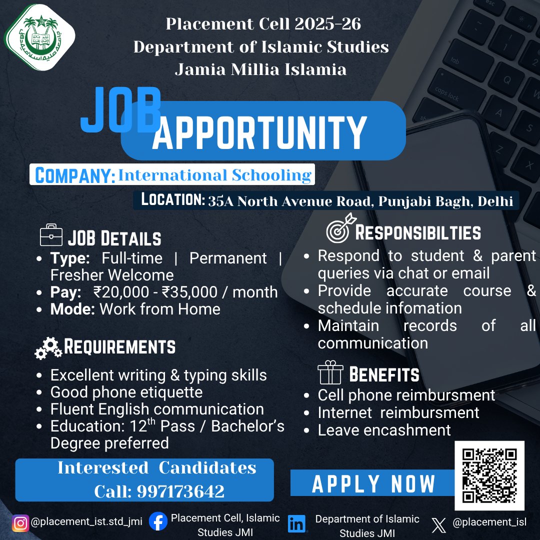 Placement_isl's tweet photo. opportunities for our students! Explore new internships and job prospects shared by the Department of Islamic Studies. ✨
#JamiaMilliaIslamia #IslamicStudies #CareerOpportunities #InternshipAlert #PlacementCell #FutureLeaders https://t.co/NLzNA7Bbd9