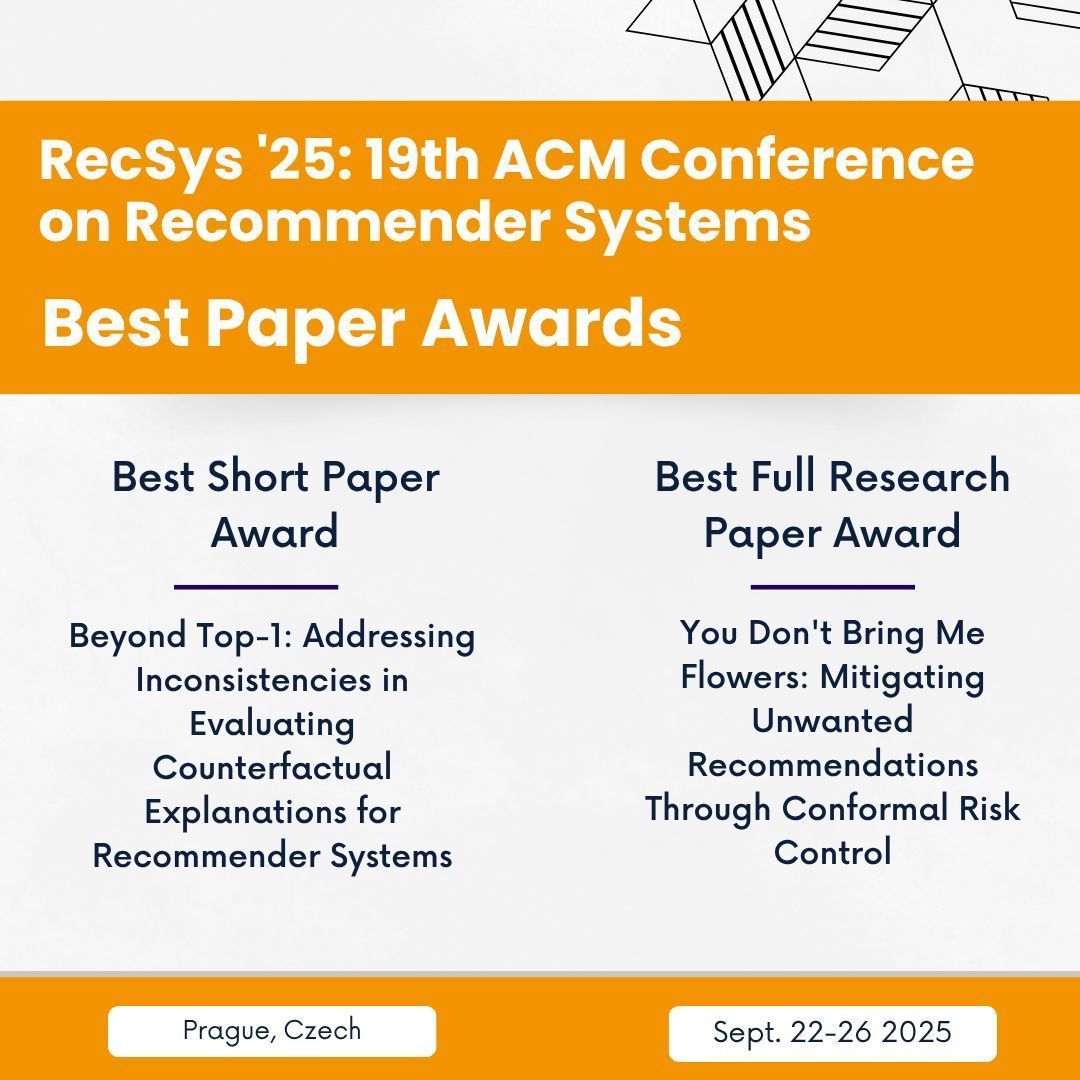 ACMDL's tweet image. Congratulations to all the incredible minds recognized at #RecSys'25 for their outstanding research! Keep pushing boundaries and shaping the future of technology! Check out the Best Papers here: acm.org/conferences/be…