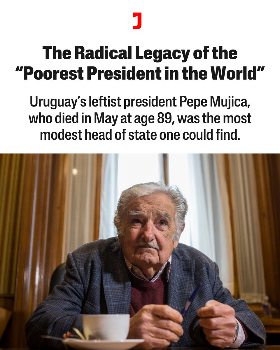 Former Uruguayan president Pepe Mujica, who made international headlines for his humble living conditions: “I am living like the majority of people in my country. Otherwise you end up being swayed by how you live.”

📰: jacobin.com/2025/10/pepe-m…