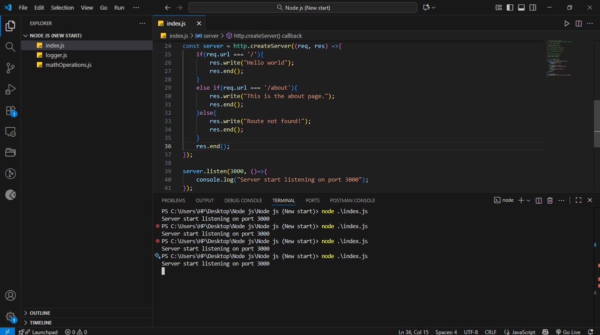 _heisms's tweet image. Day 23/100 of coding challenge
Today I explored Node.js built-in modules, fs, path, os & http.
Learnt how to create a server and render routes.
#100DaysOfCode #NodeJS #BackendDev #FullStackJourney #ms2dwrd