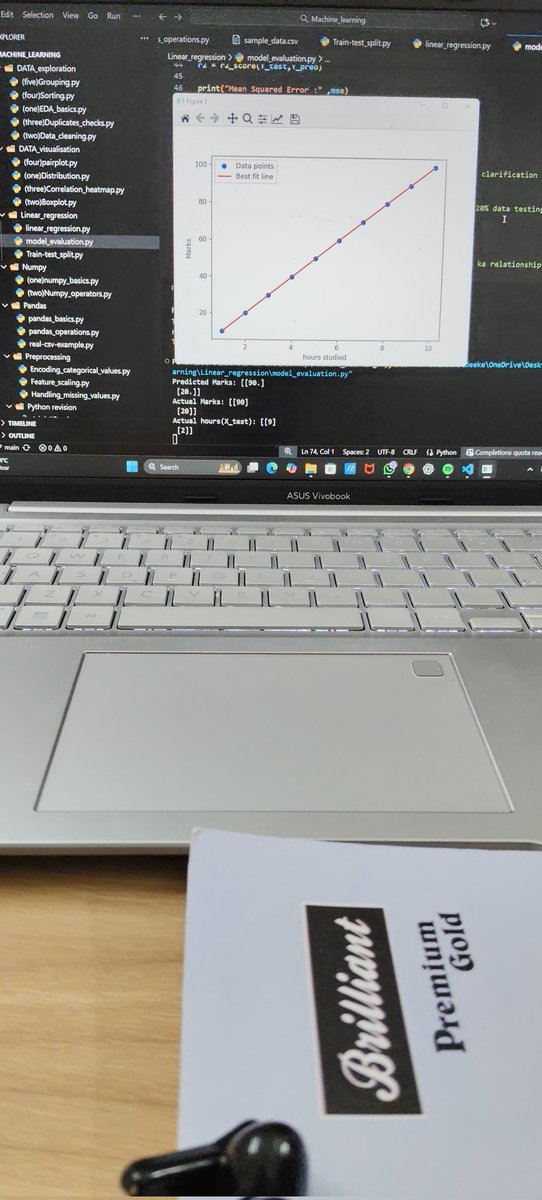 utkarszz's tweet image. DAY 41 of #100DaysOfCode
Today I studied Linear regression in machine learning
LEARNED ABOUT:
•model evaluation
•train test split
•linear regression
#machinelearningprojects
#ML
#machinelearningpython
#python
#numpy
#pandas
#coders
#coding