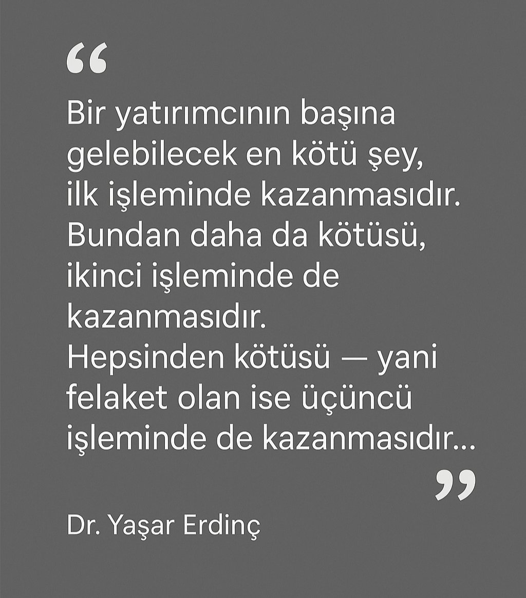 Çünkü ilk kazançlar çoğu zaman bilgiyi değil, özgüveni büyütür.
Gerçek piyasa disiplini, ilk kayıpta başlar...

#yatırım #finans #borsa #yatırımpsikolojisi #riskyonetimi #teknikanaliz #farkındalık