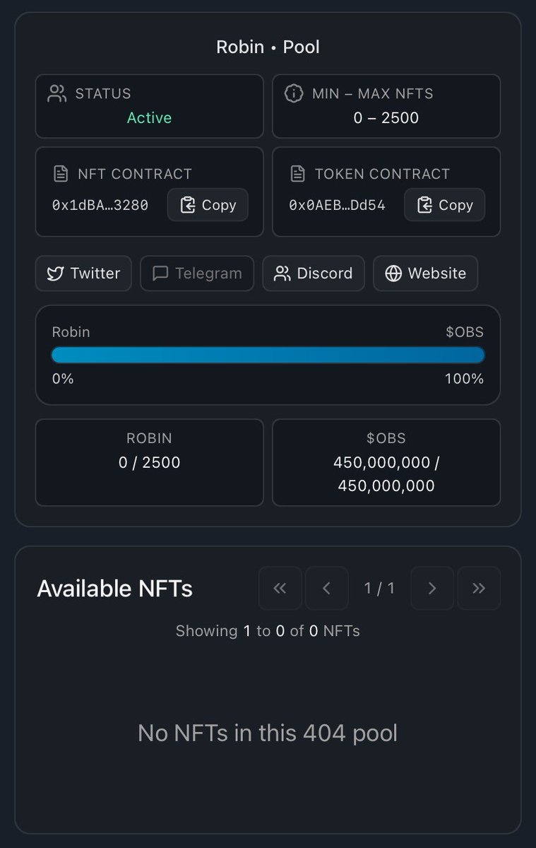 PUUSH (@puushdabutton) on Twitter photo Liquid NFTs are now Active for <a href="/ObsidianSwap/">ObsidianSwap | SWAP. CLAIM. WIN!!</a> $OBS & Robin NFTs!
$ROBIN -> NFT
NFT -> NFT (randomize from the pool!)
NFT -> $ROBIN
Over $36k liquidity locked in which breaks down to $14.56 per NFT. Strong floor!
just $puush da button
🔴🔵 Liquid NFTs are now Active for <a href="/ObsidianSwap/">ObsidianSwap | SWAP. CLAIM. WIN!!</a> $OBS & Robin NFTs!
$ROBIN -> NFT
NFT -> NFT (randomize from the pool!)
NFT -> $ROBIN
Over $36k liquidity locked in which breaks down to $14.56 per NFT. Strong floor!
just $puush da button
🔴🔵