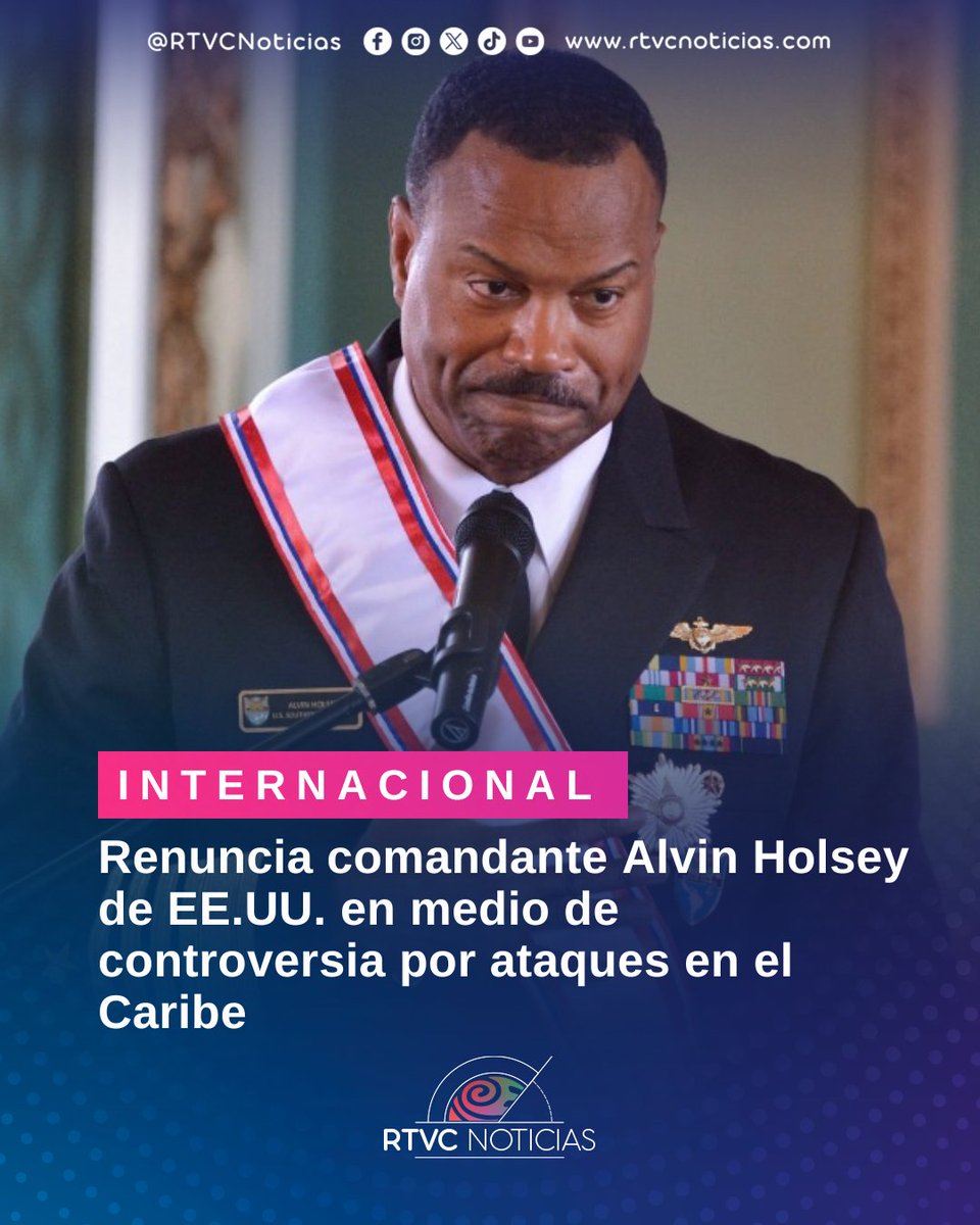 RTVCnoticias's tweet image. #Internacional 🇺🇸 l El almirante Alvin Holsey deja su cargo mientras se intensifican las operaciones militares estadounidenses en la región; el presidente Petro lo califica de "héroe".
👉 Más detalles en: n9.cl/7hju0l