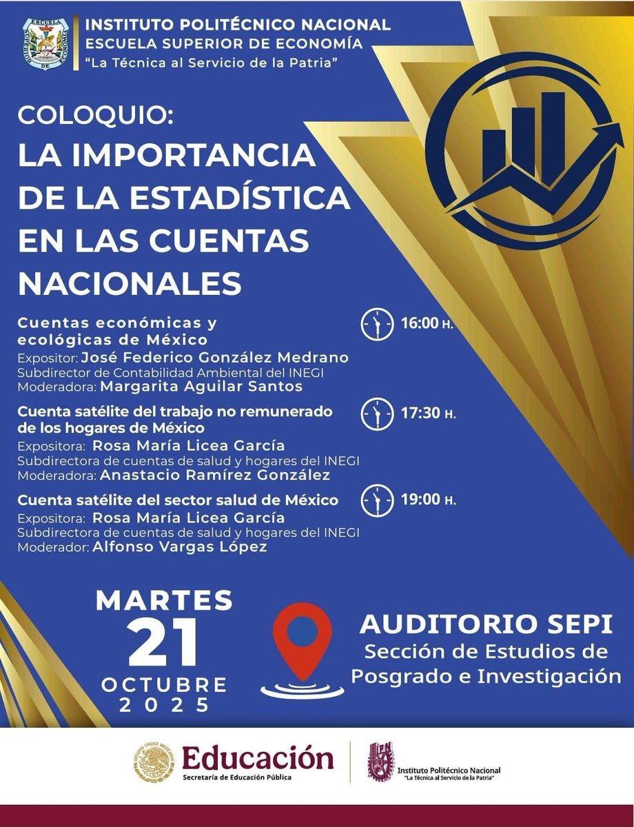 buhos77's tweet photo. Próximo martes 21 tendré la oportunidad de compartir en mi alma mater @ipn_ese @IPN_MX parte del trabajo que desarrollamos desde @INEGI_INFORMA para dar una nueva visión a las #CuentasNacionales desde la visión de las #CuentasSatélite de #MedioAmbiente #TNRH y #Salud
#SEEA https://t.co/SxcWkxwjUE