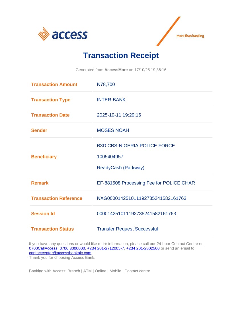 begud2me's tweet photo. @POSSAP_NGG Kindly help in resolving this, I have made payment for police character report for my wife for the past 1 week, sent the money to the specified payment gateway but its still shows unpaid, called support and no one response. https://t.co/ftRWC0KTOy