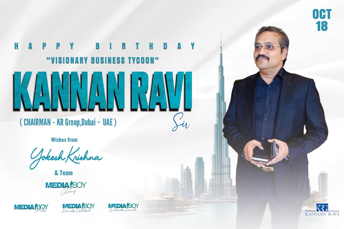 "Happy Birthday to the esteemed Chairman of KR Group, Kannan Ravi sir! <a href="/KRGOffl/">KANNAN RAVI GROUPS</a> Wishing you a day filled with joy, love, and success. May your visionary leadership continue to inspire and drive KR Group's excellence. 
@yokeshkrish 
#HBDKannanRavi #KRGroup #KRG #Leadership"