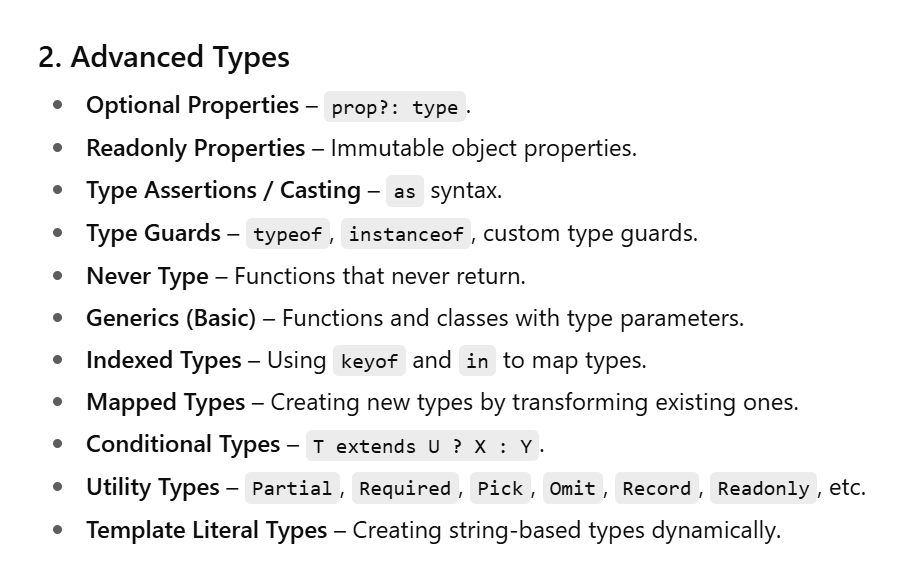 cr_codes's tweet image. โฆ Day 18 of #100DaysOfCode ๐ป
๐ Explored Advanced TypeScript Concepts โ Generics, Type Guards, Utility Types, Conditional &amp; Mapped Types, and more.
#100DaysOfCode #TypeScript #Frontend #JavaScript