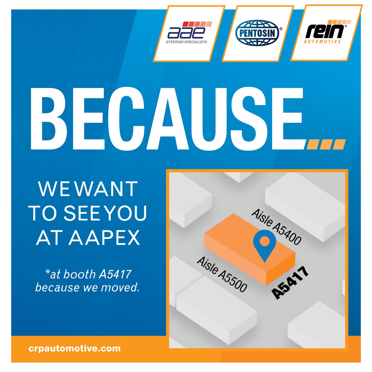 CRPIndustries's tweet image. Heading to #AAPEX2025? 👀
Stop by Booth A5417 to see what’s new from Rein, Pentosin, and AAE — and get a first look at our BECAUSE campaign. 

@AAPEXshow  #AAPEX #Aftermarket #AutomotiveParts #ReinAutomotive #Pentosin #AAE