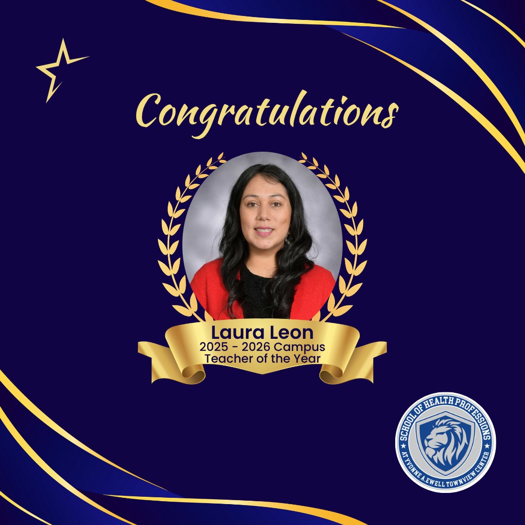 Exciting news: Mrs. Laura Leon, our Biology teacher, has been nominated for the Campus Teacher of the Year for 2025-2026 at the School of Health Professions!  Mrs. Leon is not only an amazing HSHP teacher, but an #HSHPAlumni too! #TOY #HSHPProud #Legacy #Region4SayNoMore