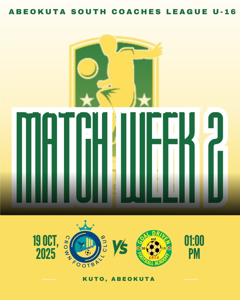 AbkSouthLeague1's tweet photo. Abeokuta South Coaches League 2025 U-16
MATCH WEEK 2
#ASCL25 #grassrootfootball https://t.co/EHX13fVbTE