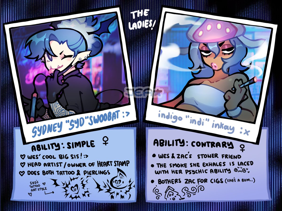 My gang of pokemon OCs and a bit about them! 💙
You've already met my bat guys, but here's their friends too!!