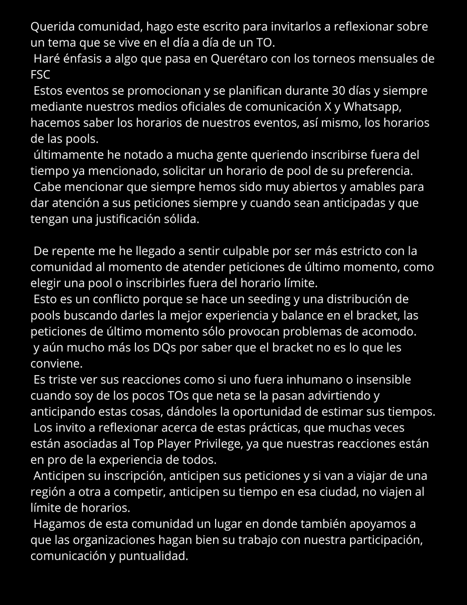 Invito a toda la comunidad que participa en eventos locales y foráneos a reflexionar sobre este tema.