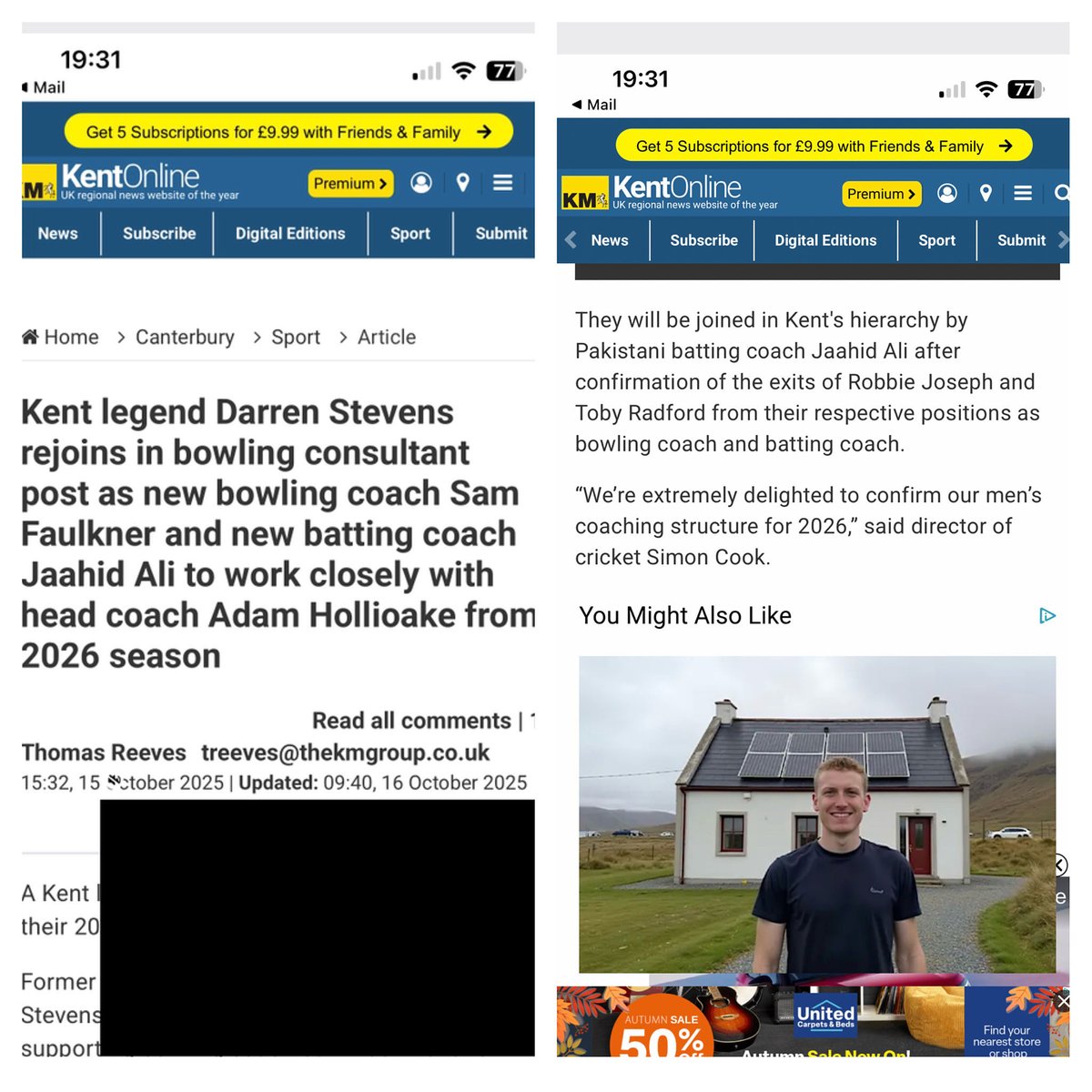 Following a post on the official website of the @kent_online with attached comments from officials @kentcricket (wed 16 Oct 2025), I can confirm that I did not work at Kent at any stage during the 2025 season and in fact have not been with the club since the end of 2024.