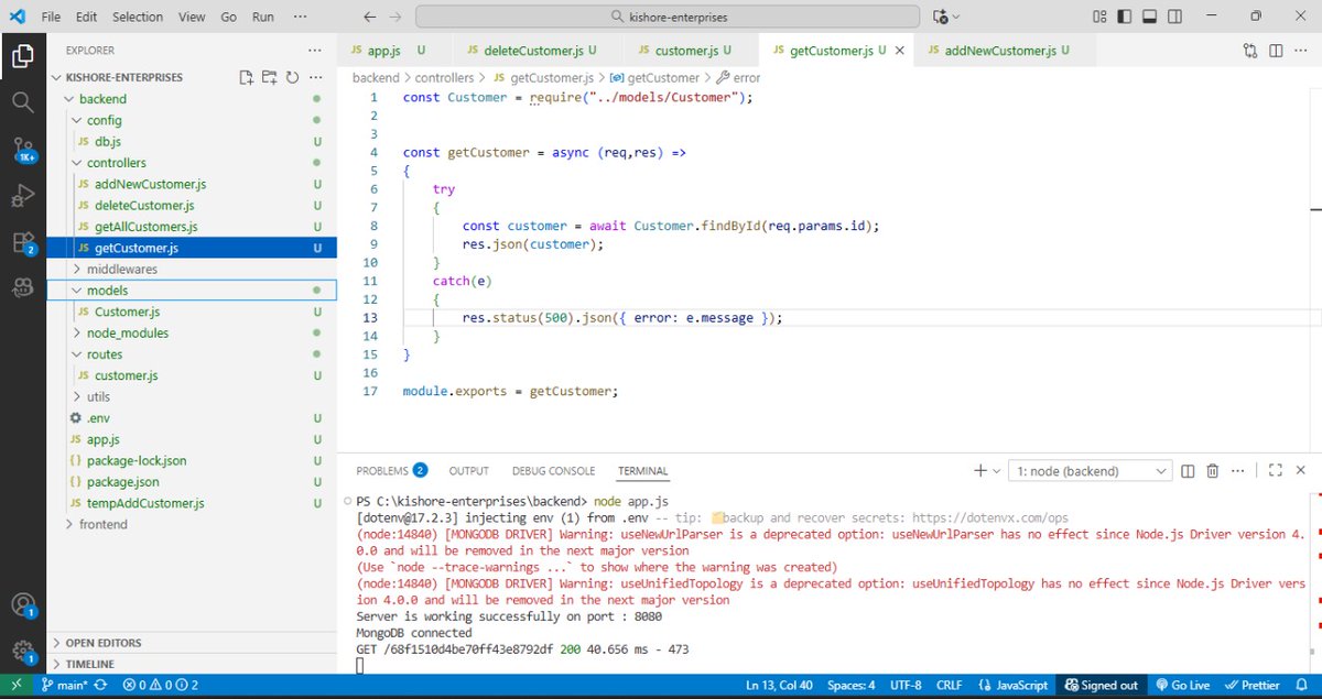 codnix12's tweet image. Starting with backend for my fathers AMC business . Made routes and controllers. Will complete backend and start with frontend with react 🔥