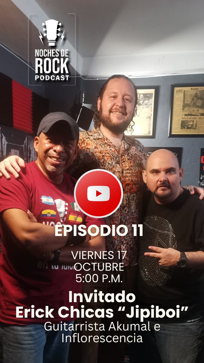 Hoy estreno del episodio 11 con Erick Chicas "Jipiboi " y suscribete en nuestro canal de YouTube Noches de Rock Podcast.