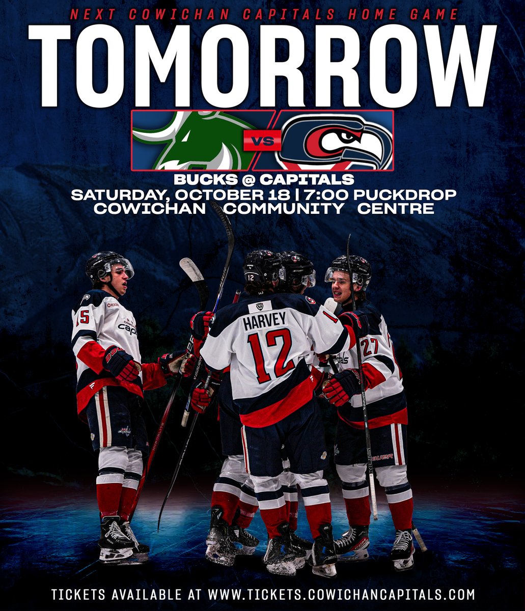 TOMORROW

We return to the Cowichan Community Centre for our FINAL HOME GAME OF OCTOBER, as we welcome the Cranbrook Bucks to the Cowichan Valley for the only meeting of the season between the two teams!

Tickets are available at tickets.cowichancapitals.com

#BCHL #ALLCAPS