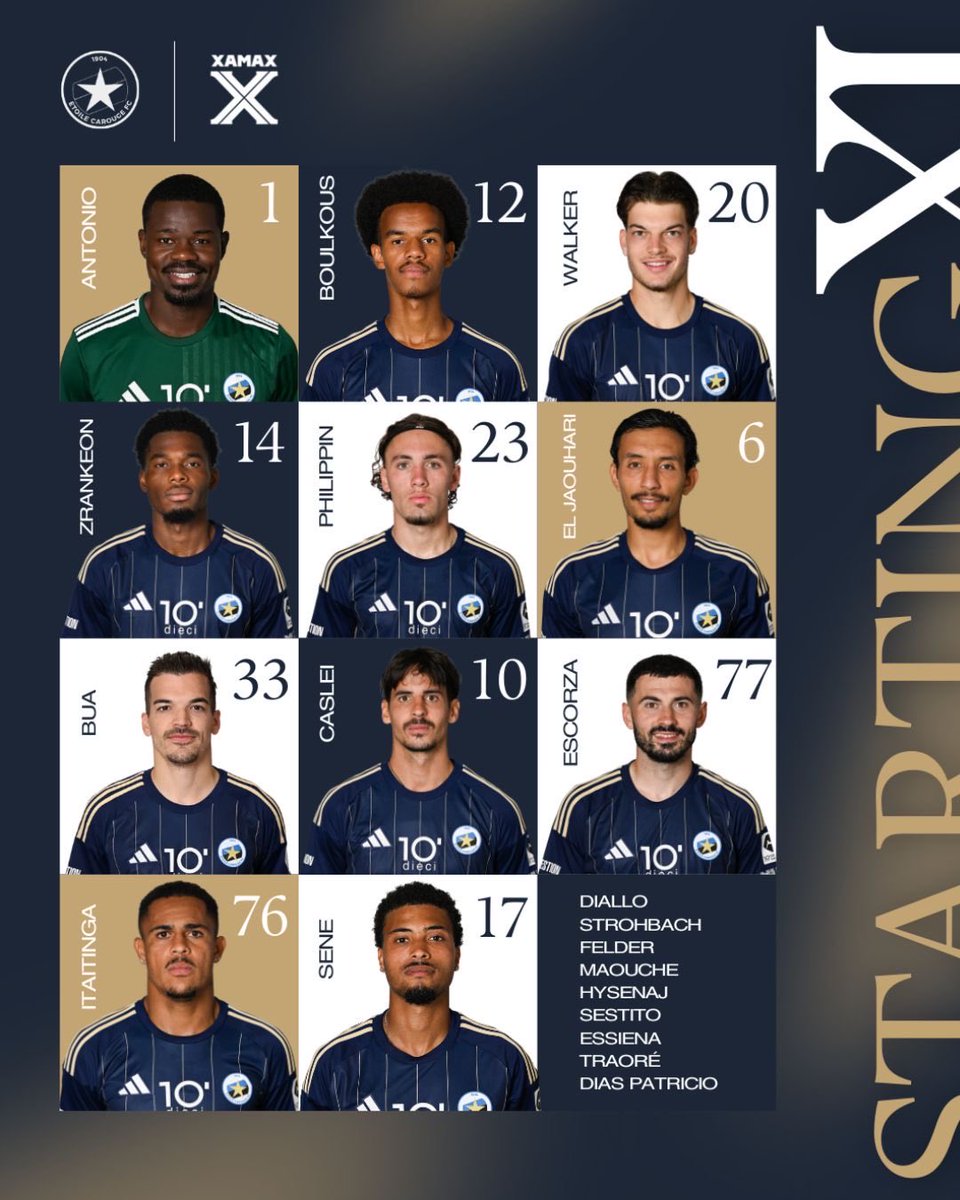 Notre 𝙎𝙩𝙖𝙧𝙩𝙞𝙣𝙜 𝙓𝙡 pour affronter le <a href="/XamaxFCS/">Neuchâtel Xamax</a> à la Fontenette ✨

Coup d’envoi 20:15 ⚽️ 

#EnsembleCarouge #football #geneve #suisse