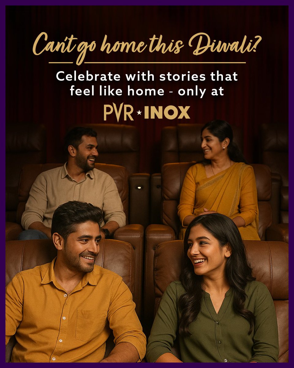 _PVRCinemas's tweet photo. When you can’t go home, let the big screen bring home to you. 💛
Join us at PVR INOX for a Diwali celebration with stories that bring you closer and warmth that feel like home. 🪔
Book your tickets now: https://t.co/aktyEjTijg
.
.
.
#HappyDiwali #Diwali2025 #Deepaavali #Light #FestivalOfLight #DiwaliAtPVRINOX
