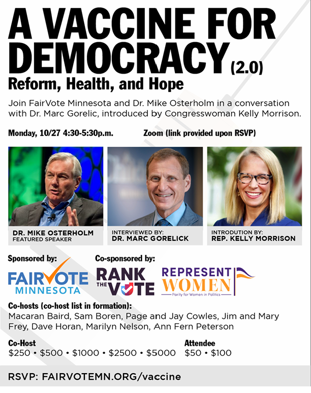 Image for the Tweet beginning: Join @FairVoteMN virtually on Monday