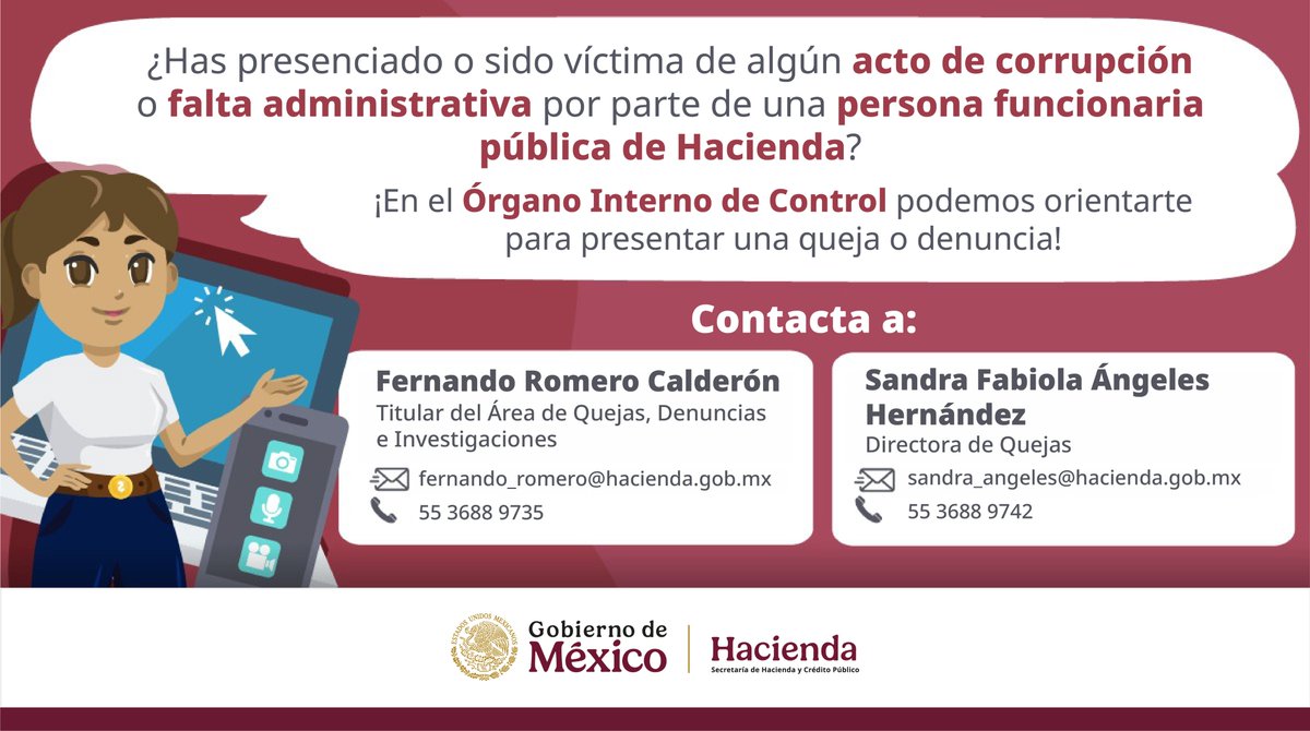 Hacienda_Mexico's tweet image. Denuncia la corrupción de forma segura, confidencial y responsable a través del #SIDEC.

💬 Tu denuncia fortalece la transparencia y promueve la rendición de cuentas.
🔗 sidec.buengobierno.gob.mx

#HaciendaContraLaCorrupción