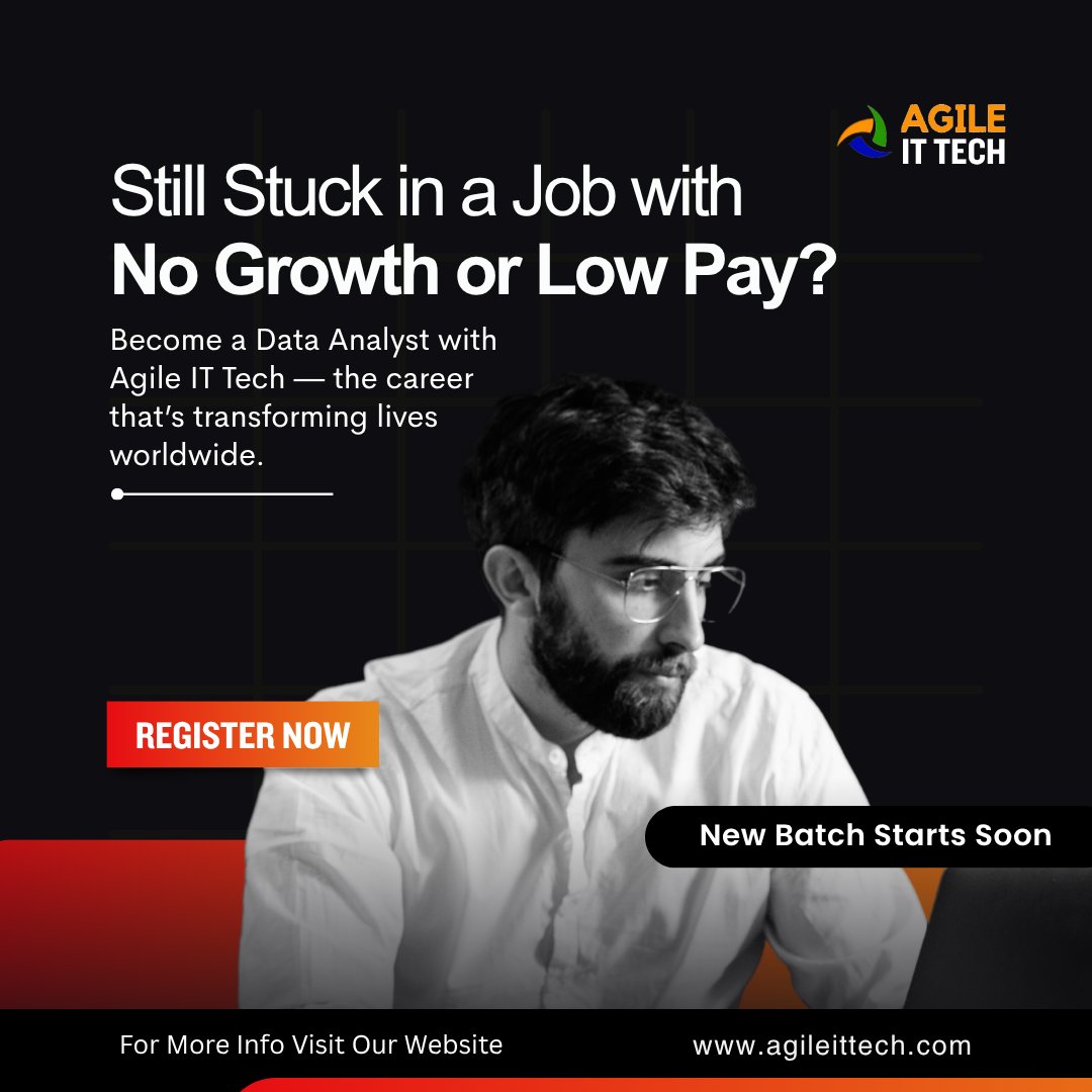 agileittech's tweet image. 𝐒𝐭𝐢𝐥𝐥 𝐒𝐭𝐮𝐜𝐤 𝐢𝐧 𝐚 𝐉𝐨𝐛 𝐰𝐢𝐭𝐡 𝐍𝐨 𝐆𝐫𝐨𝐰𝐭𝐡 𝐨𝐫 𝐋𝐨𝐰 𝐏𝐚𝐲?
It’s time to change your story!
Become a Data Analyst with Agile IT Tech — the career that’s transforming lives worldwide.
#AgileITTech #DataAnalyst