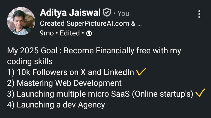 I made a promise to myself on January 1, 2025. 

I’ve already achieved two of them that means 50% is done, and I still have 2.5 months left.