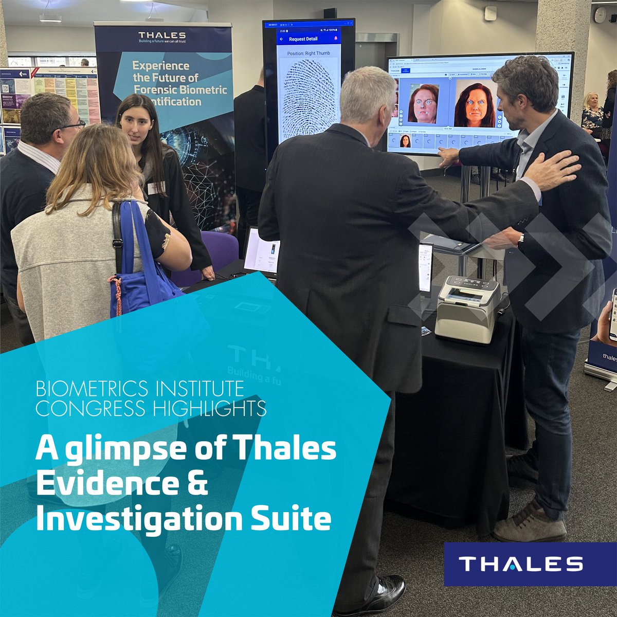 ThalesDigiSec's tweet image. 2 inspiring days with the @BiometricsInst community filled with great discussions, live demos &amp;amp; shared passion for innovation 🔎

Thales brought the future of #forensic biometric identification to life, showing how technology &amp;amp; ethics work together to strengthen #PublicSecurity