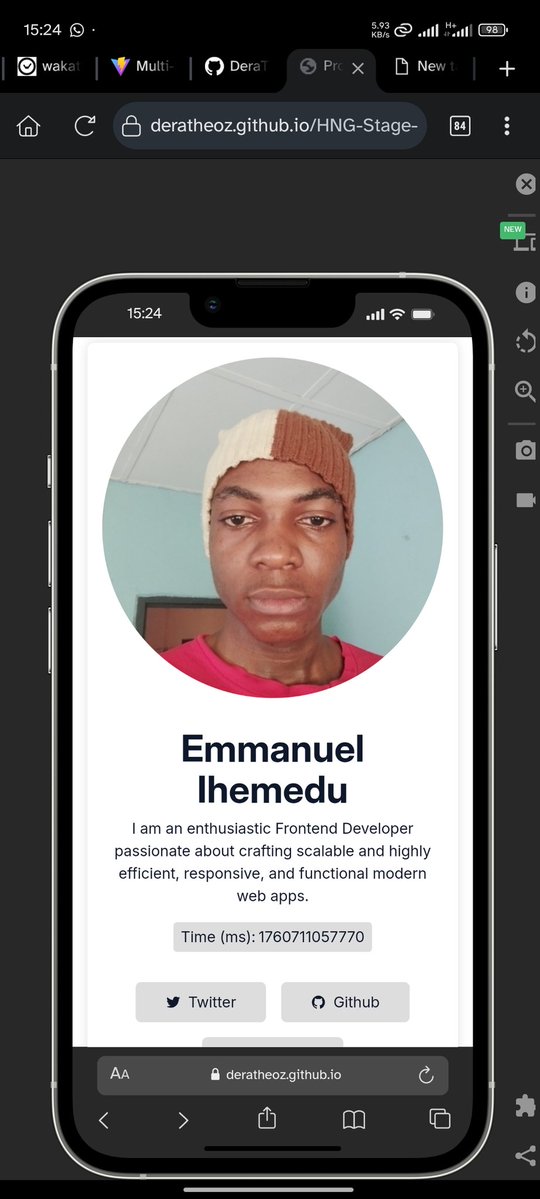 deraamaobi's tweet image. I just completed HNG's stage 0 task for the frontend track. The challenge was to build responsive, semantic and accessible profile card component using html, css, and js.
Here's my solution: deratheoz.github.io/HNG-Stage-0/
#hng13 #Frontend #hngtechinternship