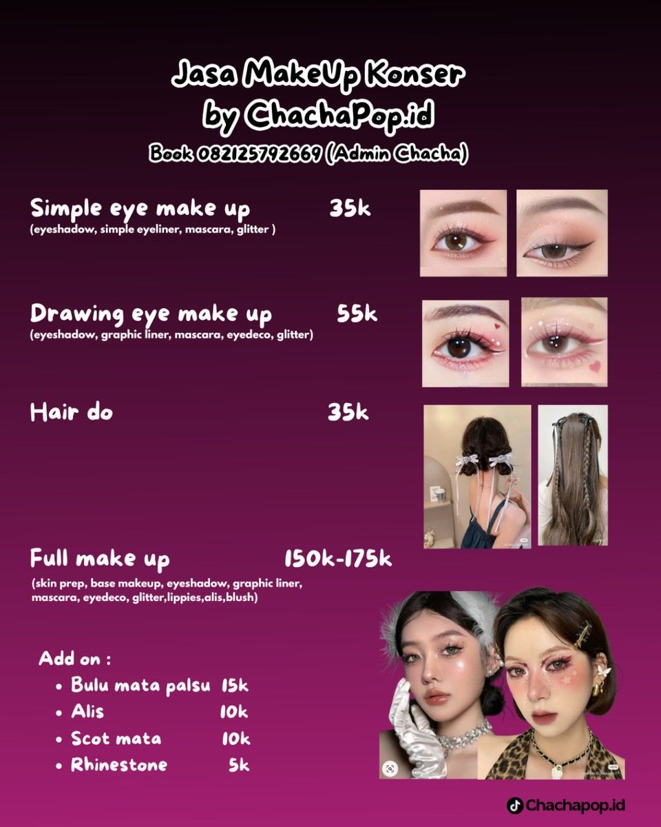 adalahLEVI's tweet photo. @winterpeachyy Halo kak izin promosi ya, yang mau tampil all out pas ngonser tanpa harus bawa alat make up, boleh banget book makeup dan hairdo di chachapop🥰 https://t.co/2bvBYLln4L