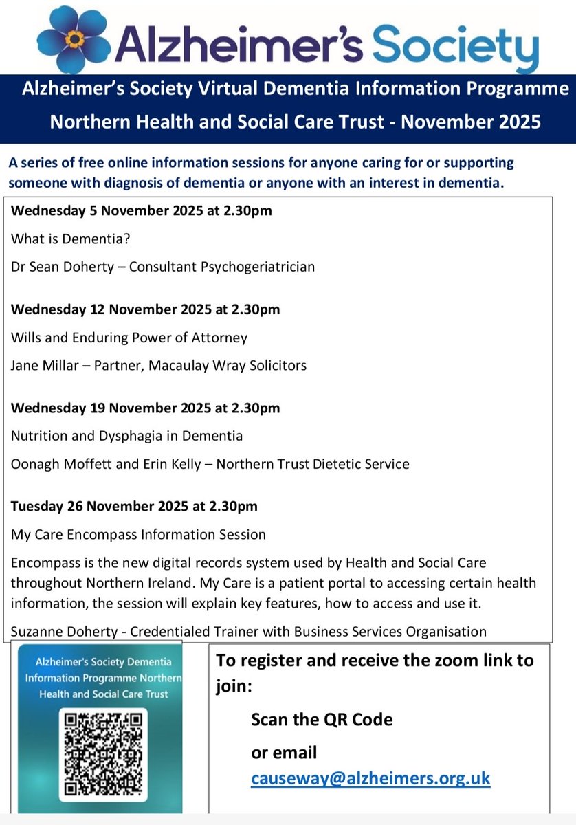 Adrian Friel (@adrian_friel02) on Twitter photo Brilliant line up of speakers for our <a href="/AlzSocNI/">Alzheimer’s Society Northern Ireland</a> dementia information programme in the <a href="/NHSCTrust/">Northern Trust</a> area. Why not sign up to learn more about dementia, legal and financial issues, dietary needs and encompass. Brilliant line up of speakers for our <a href="/AlzSocNI/">Alzheimer’s Society Northern Ireland</a> dementia information programme in the <a href="/NHSCTrust/">Northern Trust</a> area. Why not sign up to learn more about dementia, legal and financial issues, dietary needs and encompass.