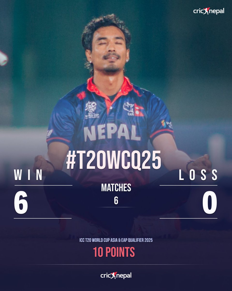 cricnepal's tweet image. Nepal finishes on TOP with 10 points, ubeaten in 6 matches.
📷
#Whatafeeling #nepalcricket #T20WorldCupQualifier