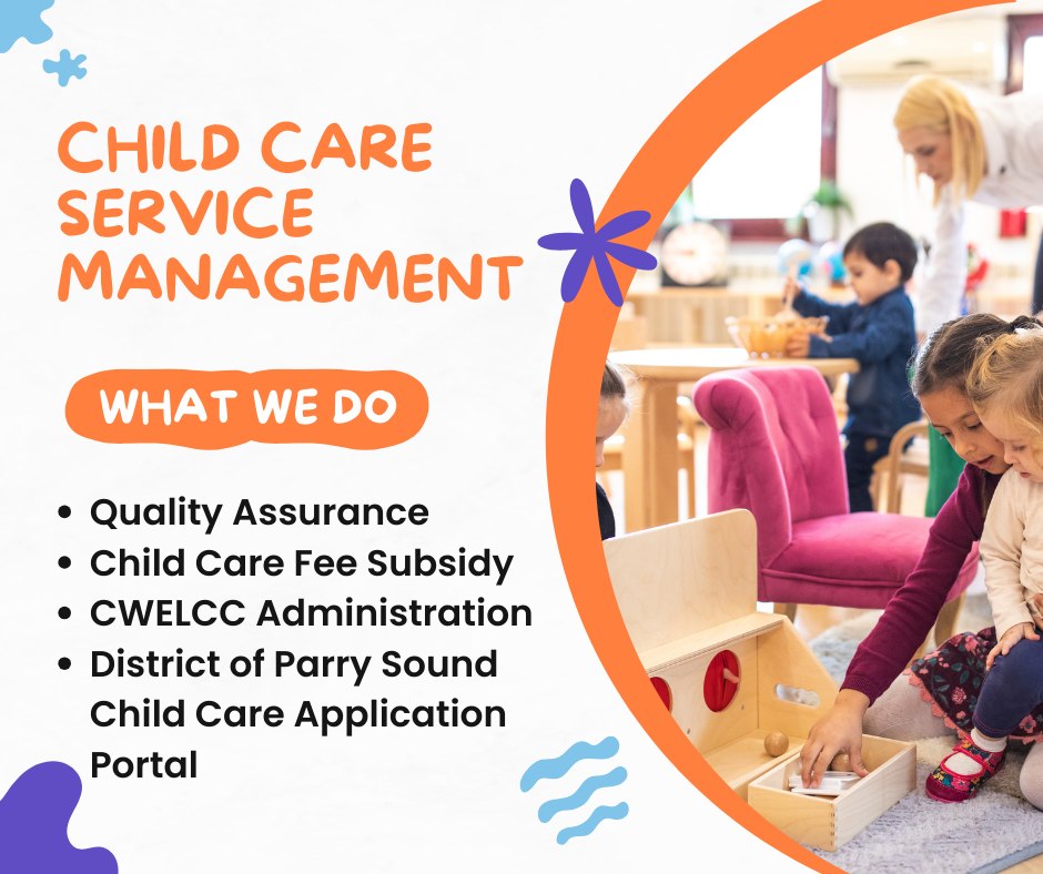 On October 21st, we celebrate Child Care Worker and Early Childhood Educator Appreciation Day!

Thank you to our CCSM team whose work enables us to provide  quality child care across the District!

To find and apply for childcare please visit onehsn.com/parrysound