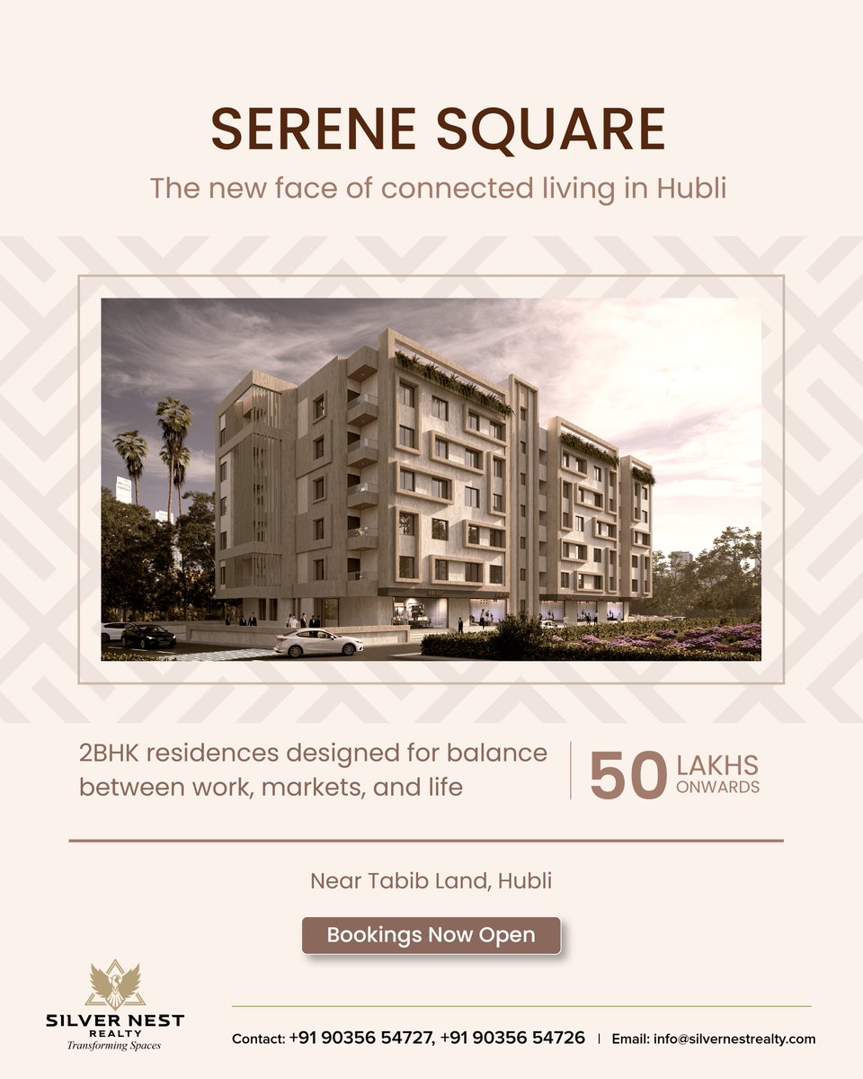 silver41886's tweet image. Discover a home that keeps you close to everything that matters. At Serene Square, life flows effortlessly between work, markets, and moments that truly count.
.
.
#serenesquare #hublirealestate #connectedliving #2bhkhomes #hublihomes #silvernestrealty #tabibland #kulkarnihakkal