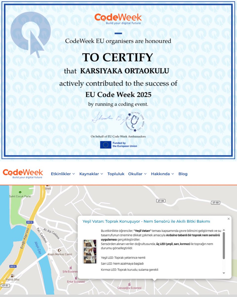 AlapliKarsiyaka's tweet image. Yeşil Vatan: Arduino ile akıllı sulama sistemi tasarladık 💧🌿
#YeşilVatan #codeweek #mebyegitek @67memarge
@cevatcevik67 @Ersan1071