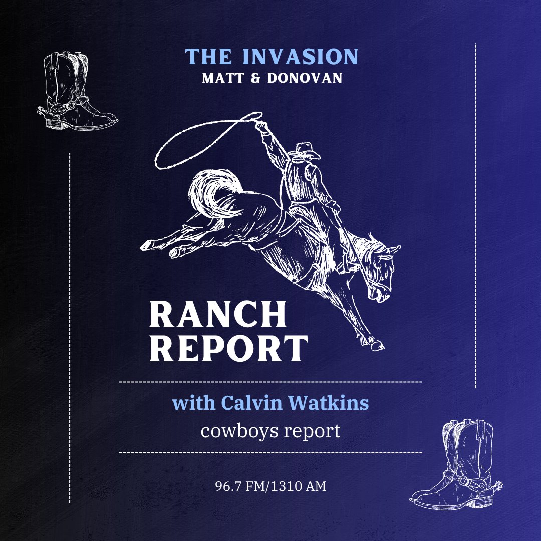 Invasion9til1's tweet photo. 🧑‍🌾Ranch Report📷
Coming up NEXT @GreatDonovan &amp; @McMattRadio are joined by @calvinwatkins to talk Cowboys!!!
  
📼 Wednesdays @ 12:10 p.m. 
📷 96.7 FM/1310 AM on @dfwticket 

#Cowboys #RanchReport #TheTicket #TheInvasion #DFWRadio https://t.co/Gd6jxoiSt0