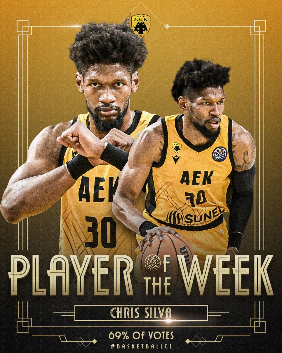 MVP της 2ης αγωνιστικής στο BCL ο Chris Silva. #aekbc #aek