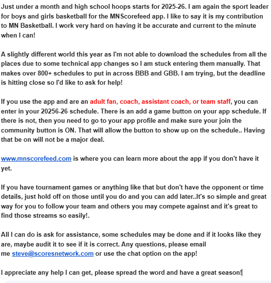 Please consider assisting me &amp; spread the word!  It will take 10-15 minutes tops.  

Some games are likely already there as a few fans/coaches have helped already.  

If you screw up just put the right game in and let me know in app chat what to delete.  

Thanks in advance.