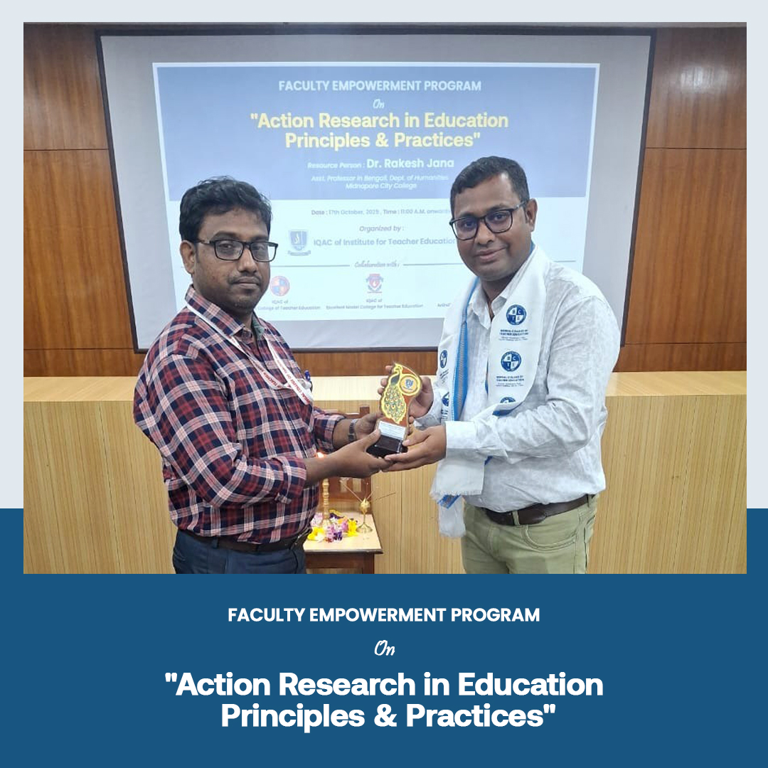 gopsai_online's tweet image. FACULTY EMPOWERMENT PROGRAM on ACTION RESEARCH IN EDUCATION PRINCIPLES & PRACTICES in Collaboration with
Anindita College for Teacher Education,
Bengal College of Teacher Education,
Excellent Model College for Teacher Education .
#FacultyDevelopment#faculty #empowerment #program