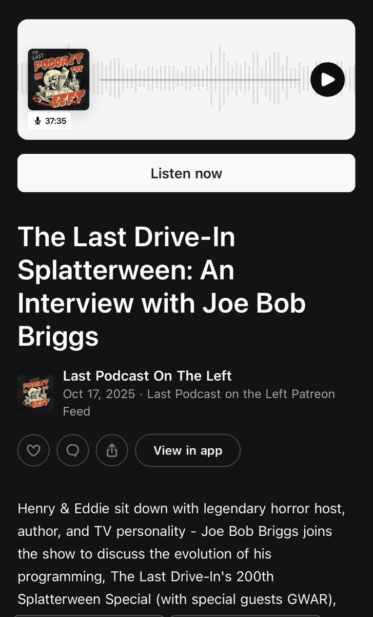 AdamdeStMaurice's tweet photo. Ohhhh I’m listening to this asap @therealjoebob @kinky_horror 
#TheLastDriveln 
#MutantFam
#HorrorFam
#HailYourself 
#LPOTL https://t.co/DfFhLYsUlX