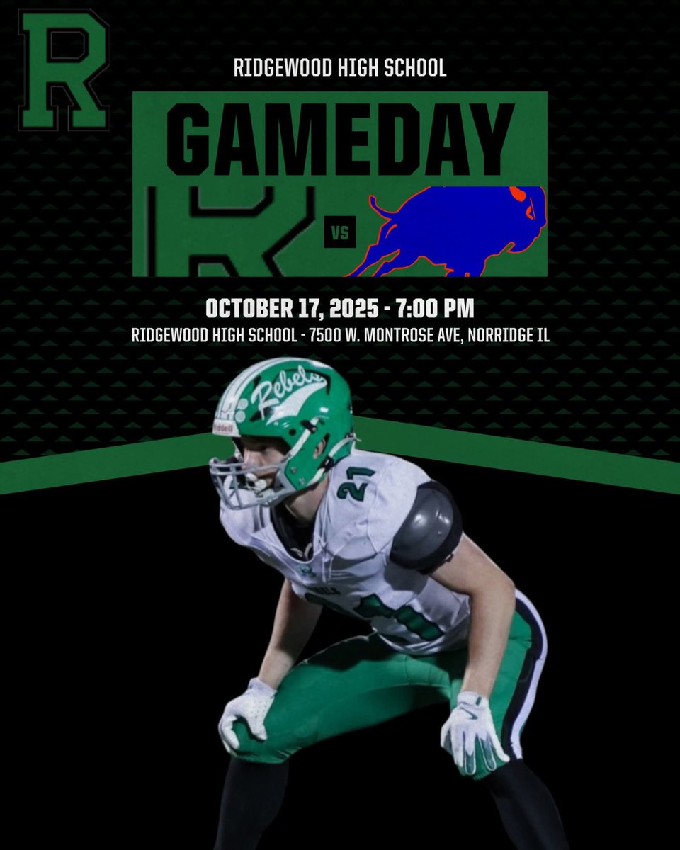 GAMEDAY | HOMECOMING 2025
Ridgewood (1–6, 0–4) vs. Fenton (3–4, 1–3) Ridgewood High School
Varsity – 7:00 PM | JV – 4:30 PM

It’s Homecoming night in Norridge another chance to defend our home turf and show how far we’ve come.
Bring the energy. Bring the pride.
#RebelPride