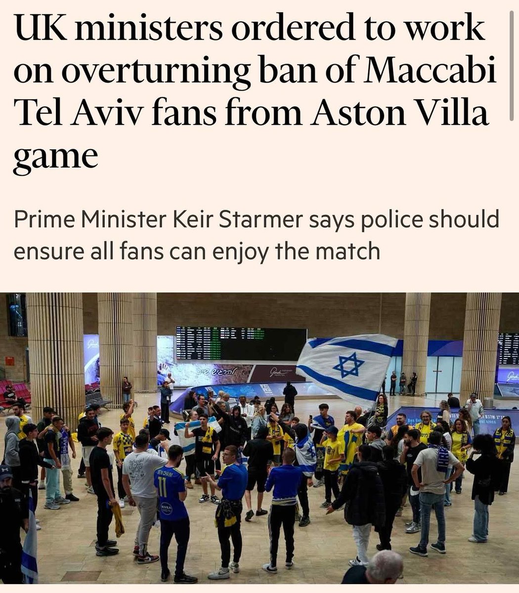 🇬🇧 An “angry” Prime Minister Sir Keir Starmer has ordered ministers to work on overturning a ban on fans of Israel’s Maccabi Tel Aviv attending a Europa League football match in Birmingham next month.

Downing Street said police and city authorities had made the “wrong decision”