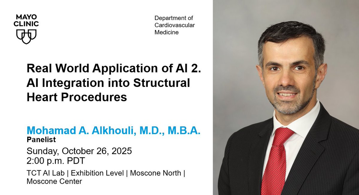 Head over to the #TCT2025 AI Lab to join <a href="/adnanalkhouli/">Mohamad Alkhouli</a> &amp; other structural heart experts share insights on integrating AI – from imaging to procedural planning – and more!