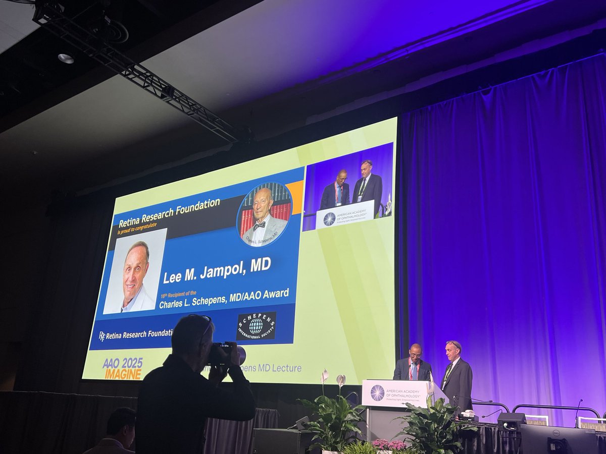 NMOphthalmology's tweet photo. Congratulations to Lee Jampol, MD, Louis Feinberg Professor of Ophthalmology, for giving the Charles Schepen’s lecture at the American Academy of Ophthalmology annual meeting! #AAO #AAO25 https://t.co/6cXzHaMQqk