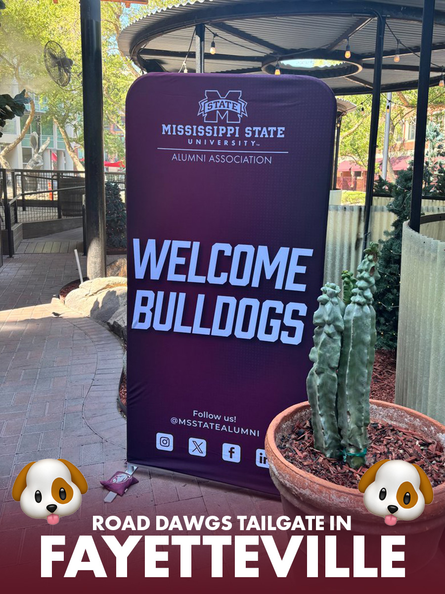 Our next Road Dawgs Tailgate is headed to Arkansas! 🐶

Make plans now to join us just steps from DWR Razorback Stadium before the Dawgs face the Hogs. Kids 10 &amp; under get in free!

🎟️ alumni.msstate.edu/road-dawgs-pre…