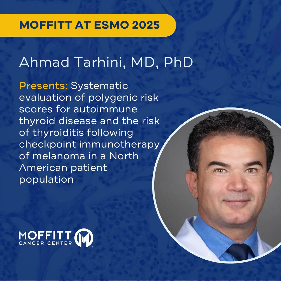 Tune in at #ESMO25 as Ahmad Tarhini, MD, PhD (<a href="/ATarhiniMDPhD/">Ahmad Tarhini</a>) shares how polygenic risk scores (PRS) may help predict thyroiditis risk in melanoma patients receiving checkpoint immunotherapy. Findings could help personalize follow-up and improve patient care.
