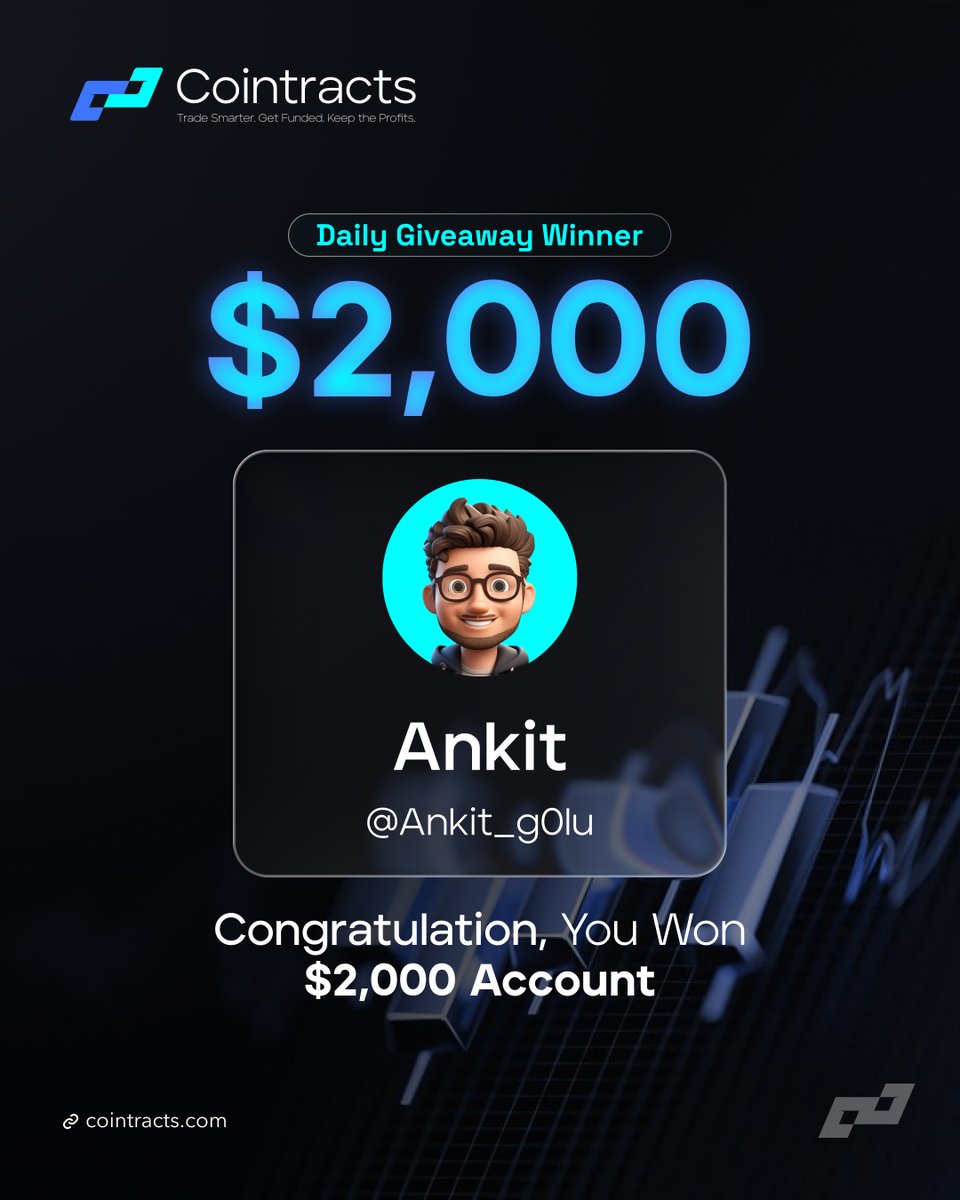 Daily Giveaway Winner!

Congrats to <a href="/Ankit_g0lu/">Ankit π²</a> 
  
You’ve won today’s $2K Cointracts Challenge Account 

Stay active daily on X, Telegram, Discord &amp; Instagram tomorrow it could be YOU!