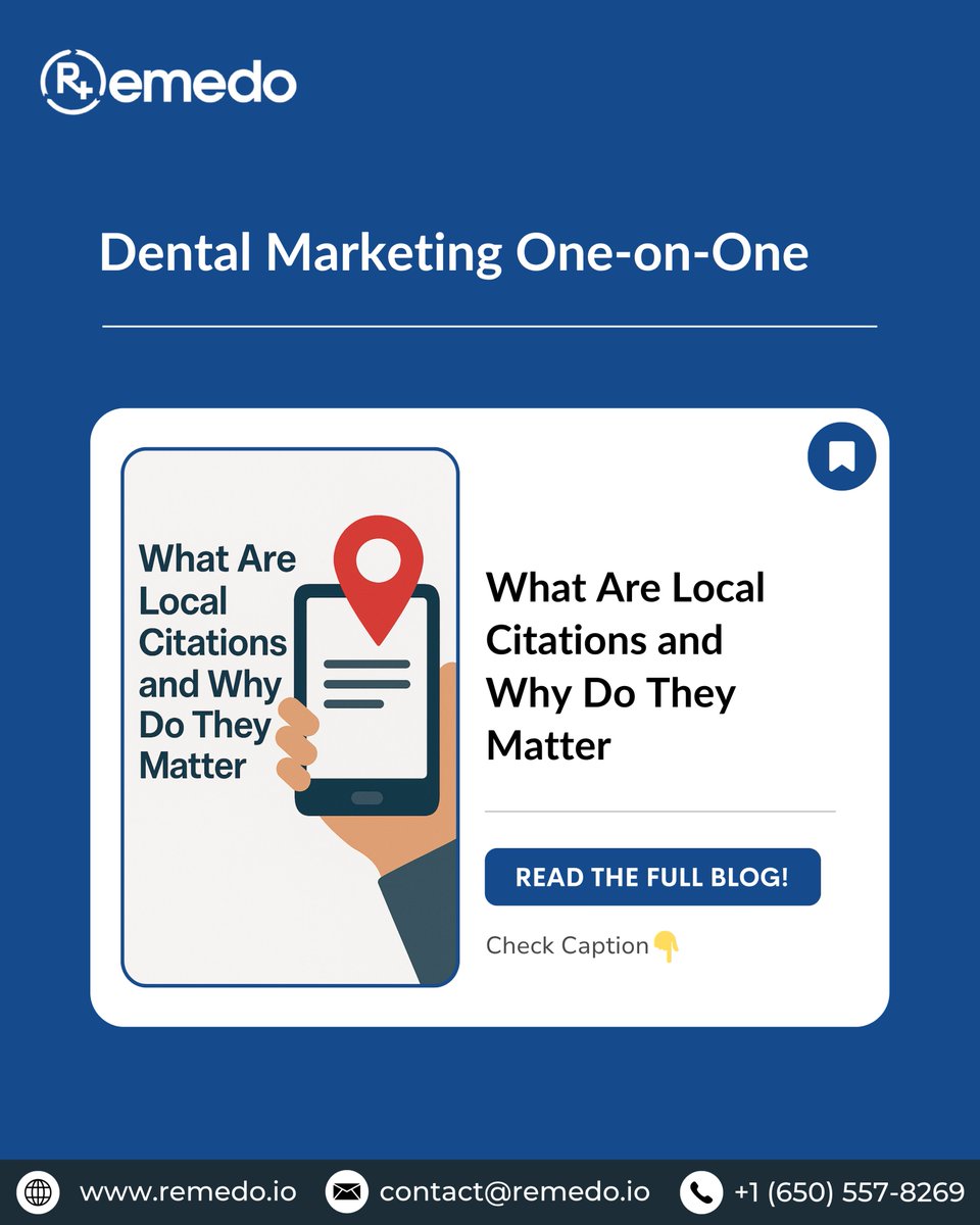 remedo_io's tweet image. 🌍 What Are Local Citations and Why Do They Matter
So, if you’ve ever tried juggling your dental practice’s...
👉 Read the full blog: linkly.link/2GZL9
.
#DentalMarketing #LocalSEO #DentalPracticeGrowth #OnlineVisibility #DentistBranding #remedo