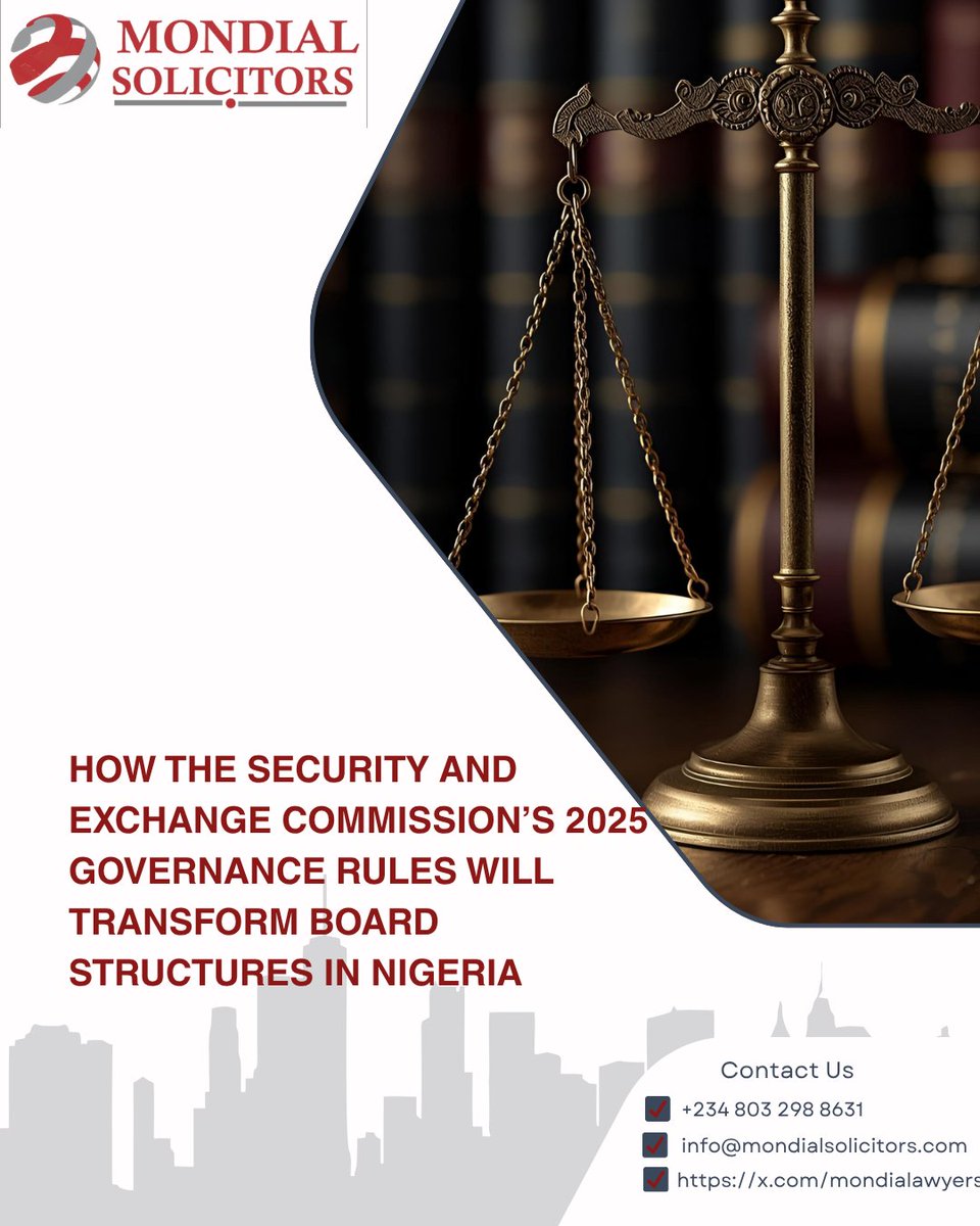 mondialawyers's tweet photo. Our team examines the SEC's landmark June 2025 directive that fundamentally transforms board structures for public companies and capital market operators in Nigeria. https://t.co/dNfnCoOlbV