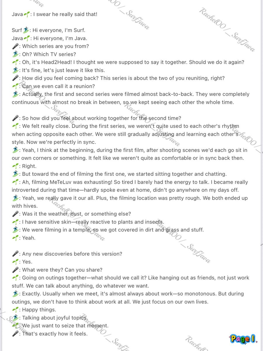 _TwilightRachel's tweet image. Full English&Chinese translation of SurfJava interview
Their conversation was incredibly heartwarming,filled with so many sweet moments. So I made an English translation.🙇🏻♀️
video subtitle production:me
4k:weibo.com/7443871765/522…
#SurfJava #swensurf #javabh
#H2Hseries